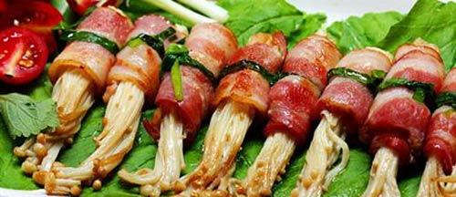 Thịt ba chỉ cuộn nấm kim châm, Ẩm thực, am thuc, thit ba chi, nam kim cham, mon ngon, mon ngon de lam