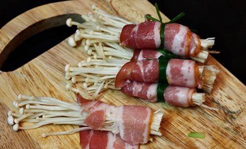 Thịt ba chỉ cuộn nấm kim châm, Ẩm thực, am thuc, thit ba chi, nam kim cham, mon ngon, mon ngon de lam